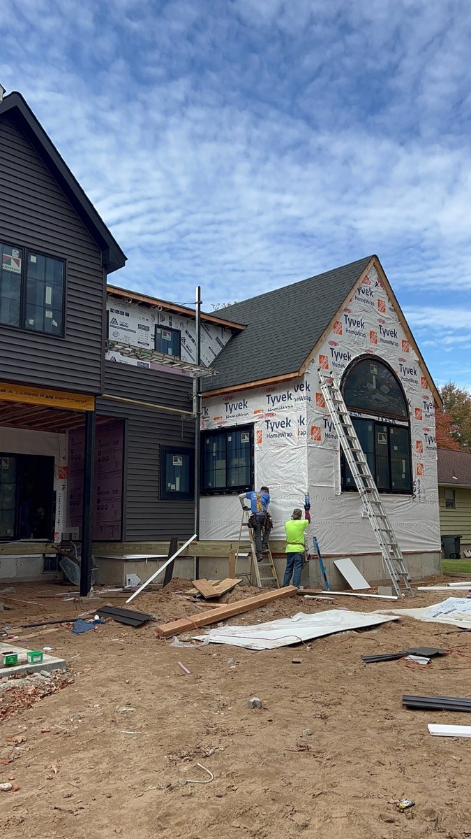 Large exterior siding project in progress